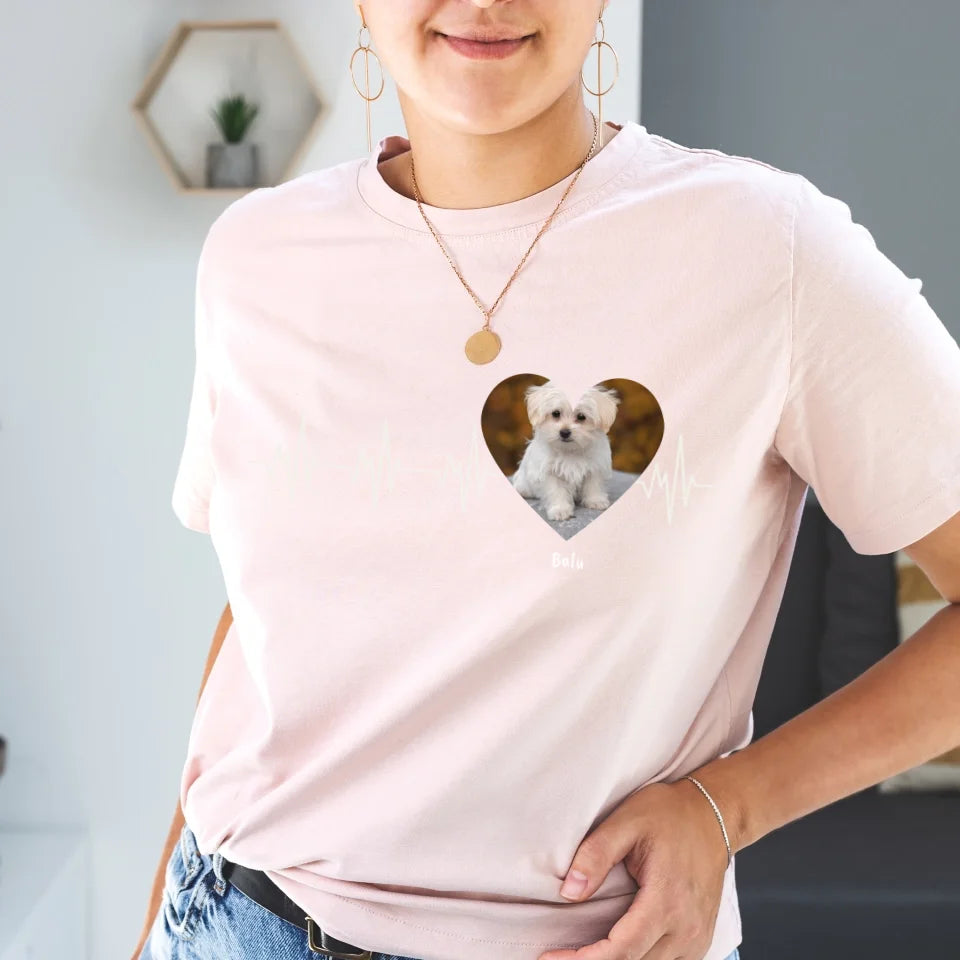 Heartbeat in white with photo - Personalized T-shirt 
