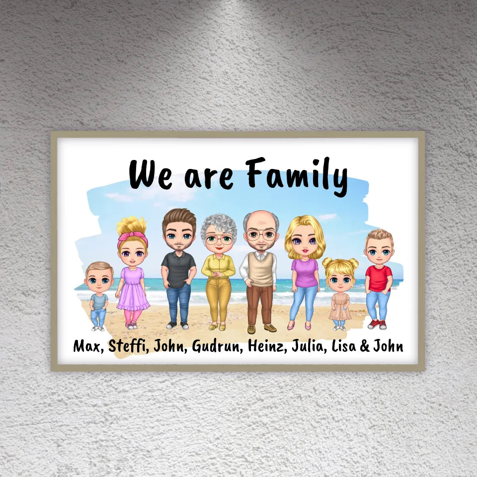 Family Chibi Portrait - Individual picture with gallery frame or as a canvas