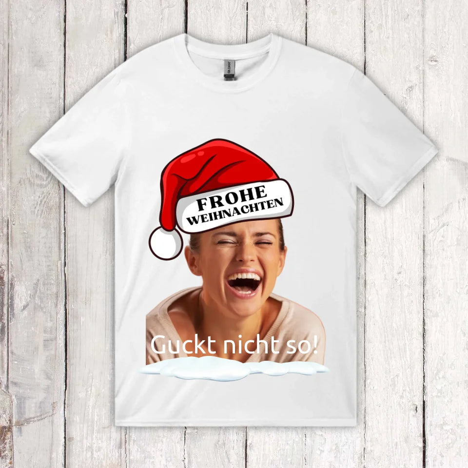 Personalisiertes T-Shirt: Weihnachtsmütze mit deinem Bild und Text - individuelles T-Shirt | Personalize Palace