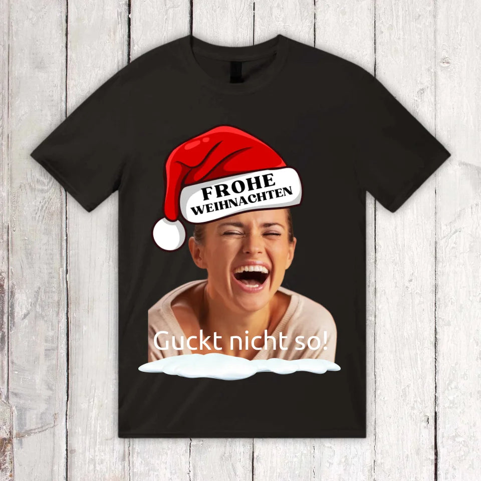 Personalisiertes T-Shirt: Weihnachtsmütze mit deinem Bild und Text - individuelles T-Shirt | Personalize Palace