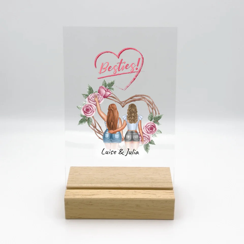Besties, sisters, best friends - individual acrylic glass stand with LED