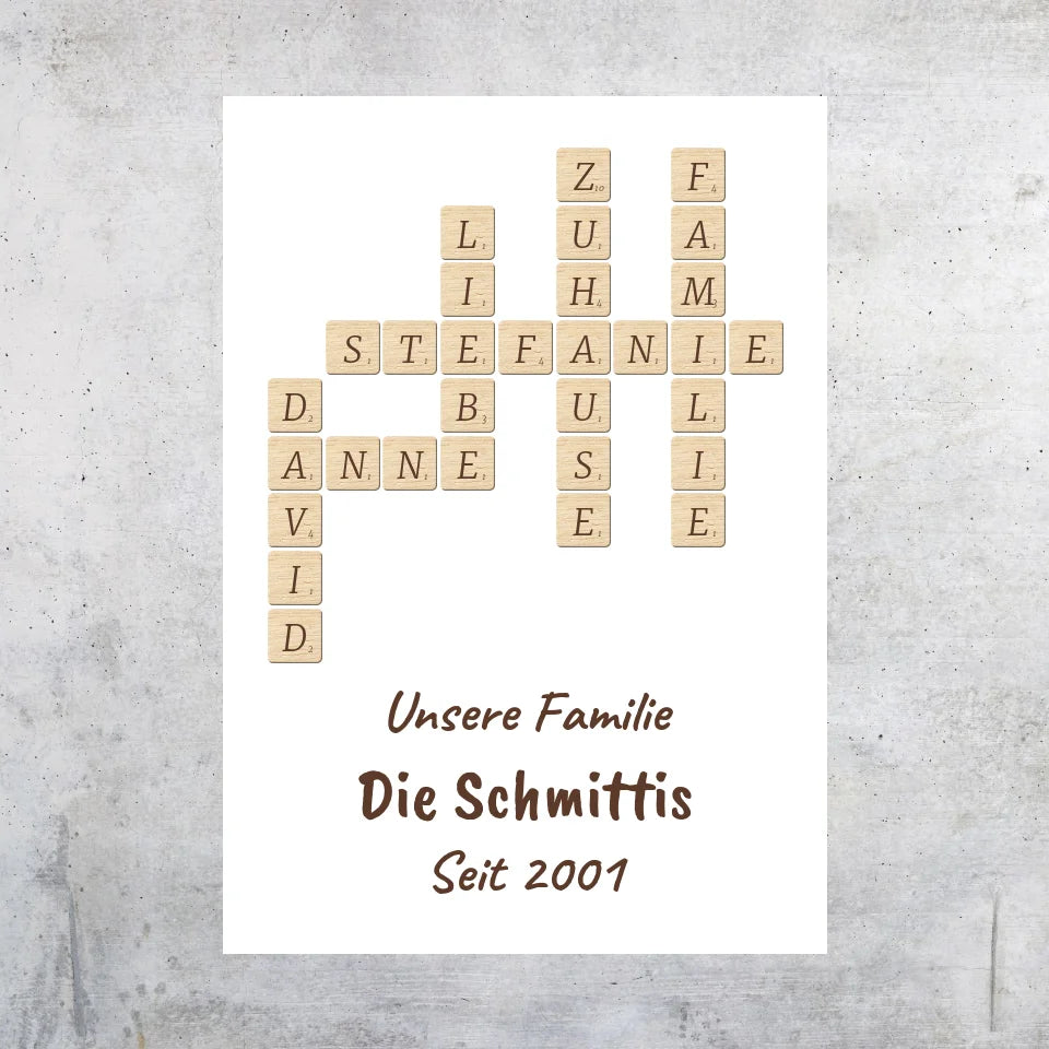 Scrabble your names - individual posters with gallery frames or as canvases