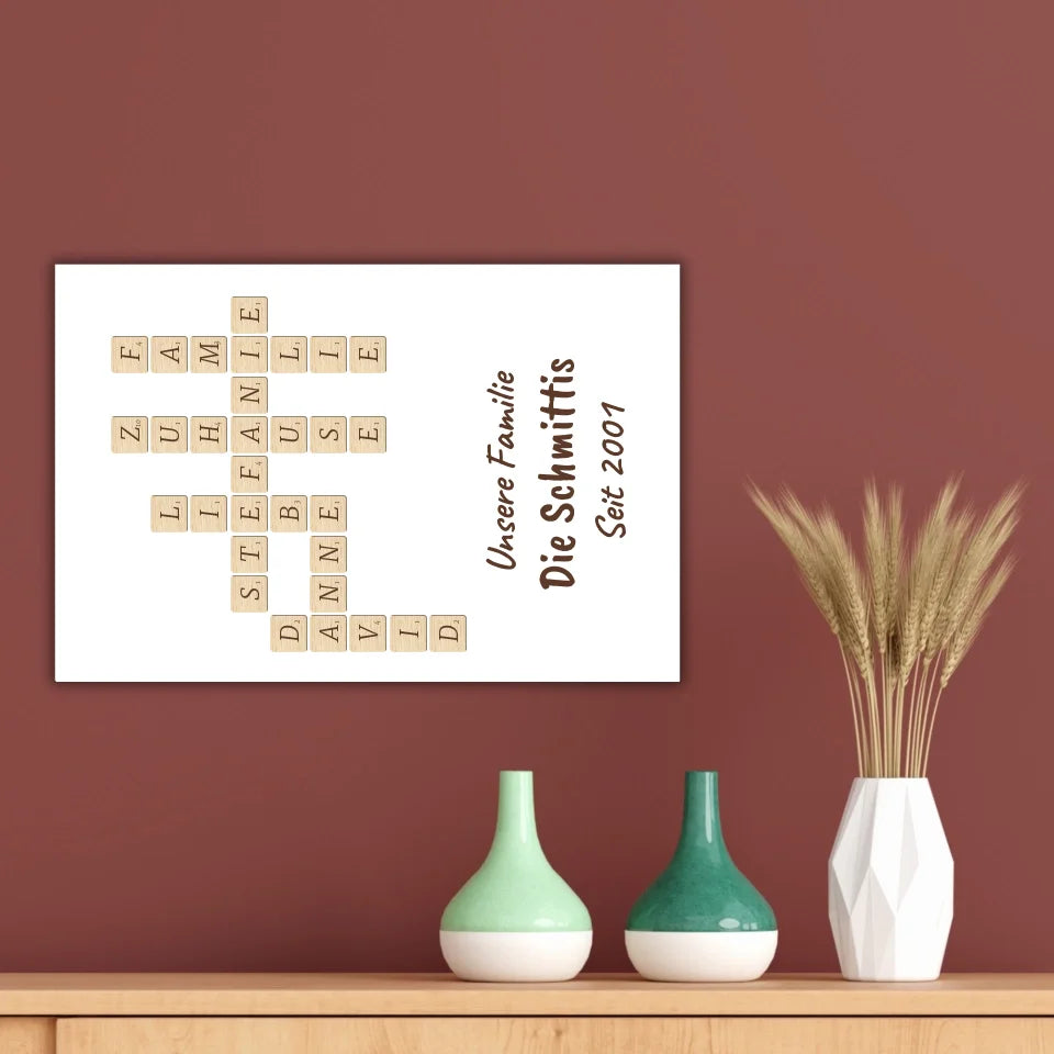 Scrabble your names - individual posters with gallery frames or as canvases