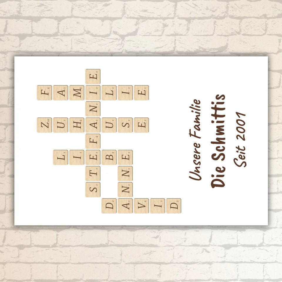 Scrabble your names - individual posters with gallery frames or as canvases