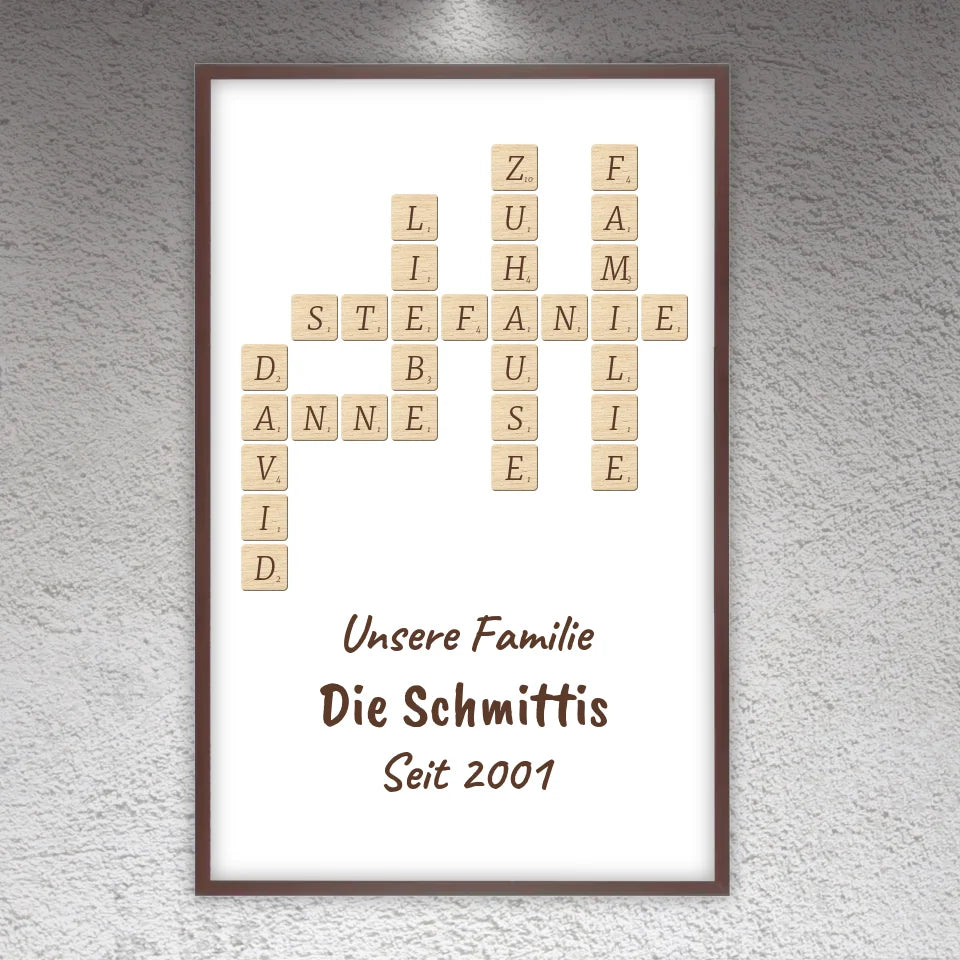 Scrabble your names - individual posters with gallery frames or as canvases