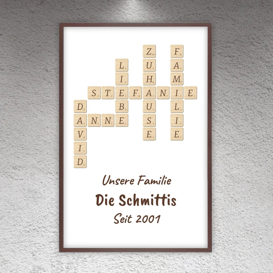 Scrabble your names - individual posters with gallery frames or as canvases