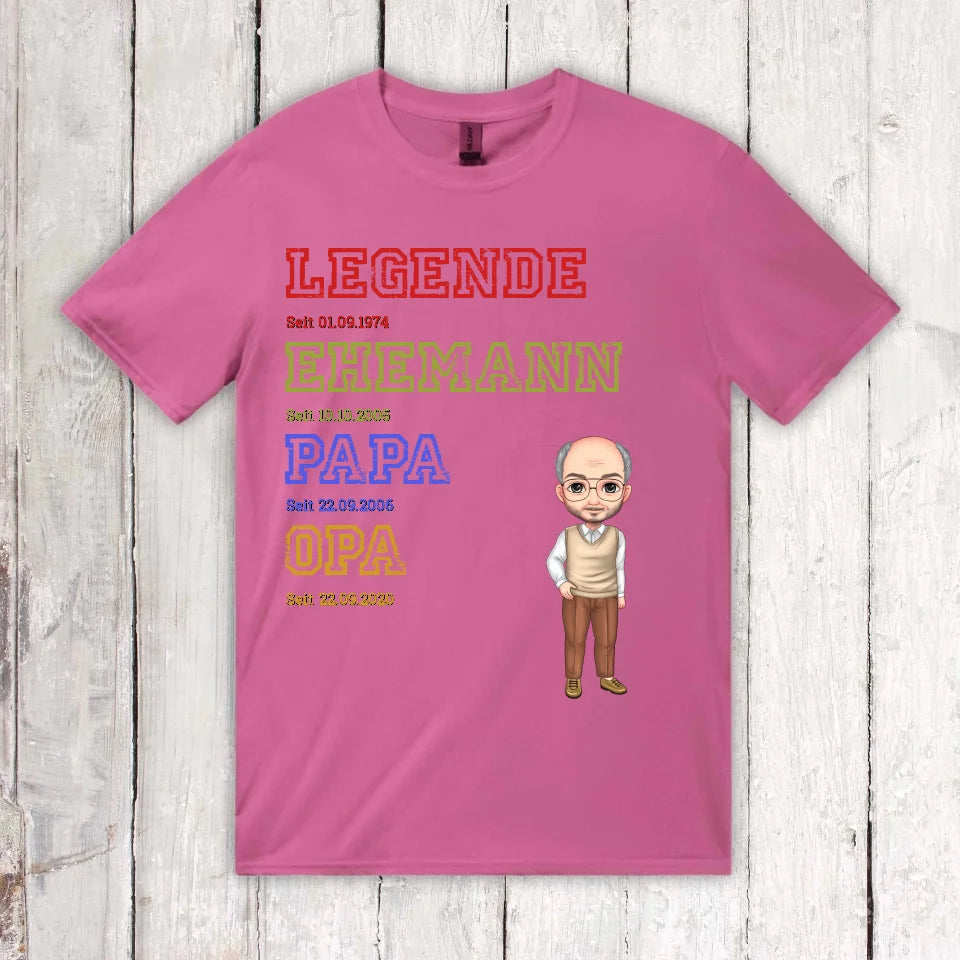 Personalisiertes T-Shirt: Ur-Oma, Ur-Opa, Papa, Mama, Legende, Familie - Individuelles T-Shirt | Personalize Palace
