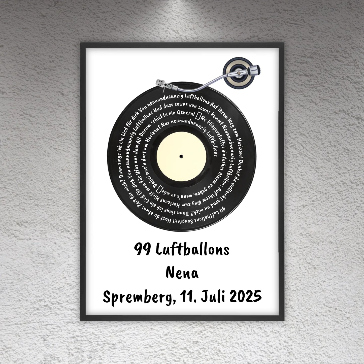 Personalisierte Bilder: Songtext auf Schallplatte, euer Lieblingssong - individuelles Poster mit Rahmen | Personalize Palace