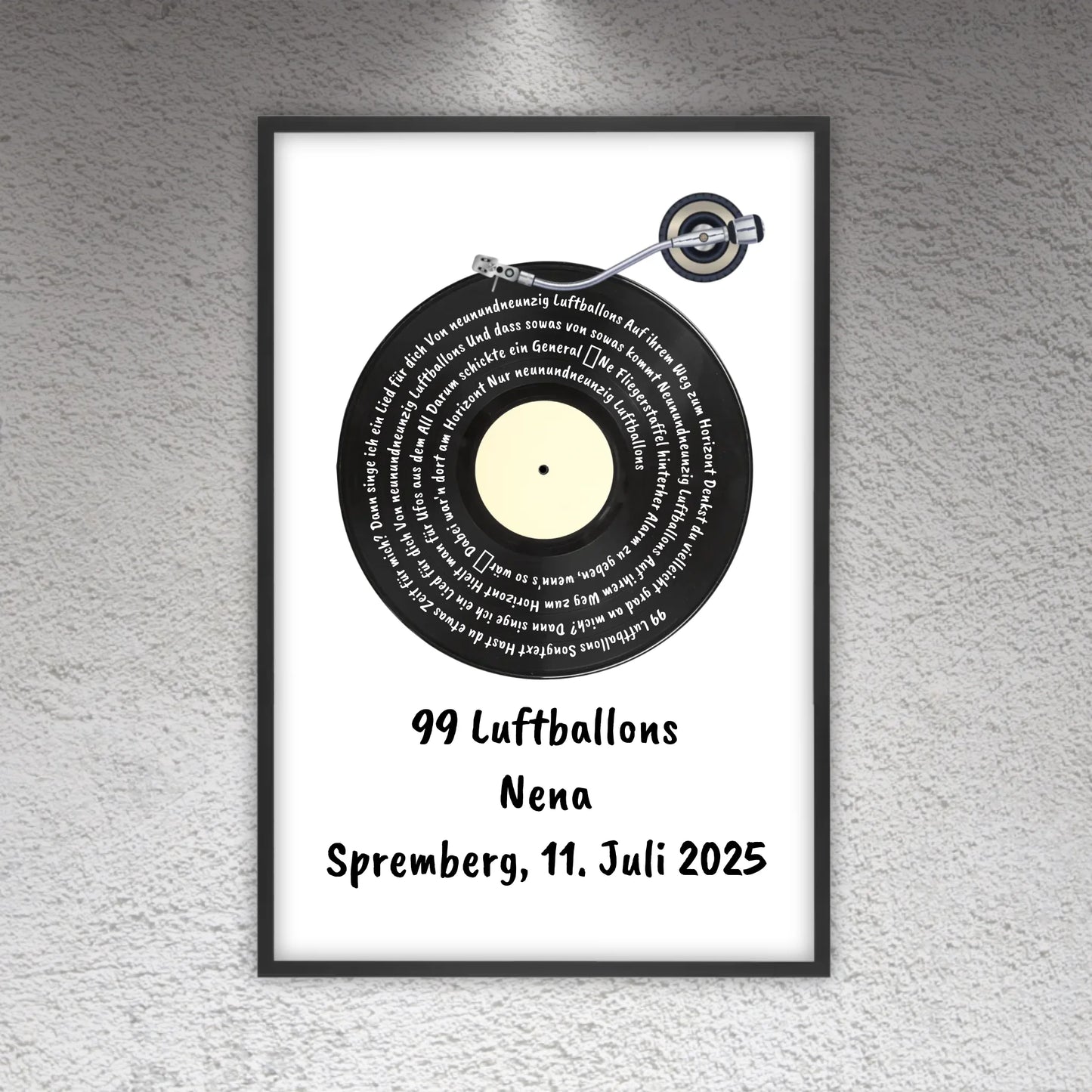 Personalisierte Bilder: Songtext auf Schallplatte, euer Lieblingssong - individuelles Poster mit Rahmen | Personalize Palace