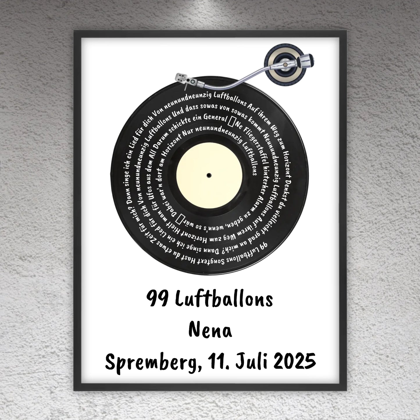 Personalisierte Bilder: Songtext auf Schallplatte, euer Lieblingssong - individuelles Poster mit Rahmen | Personalize Palace