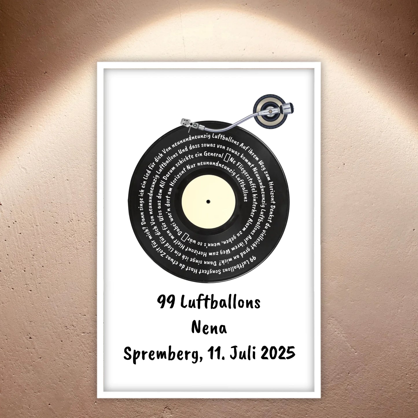 Song lyrics on vinyl record, your favorite song - personalized poster with frame
