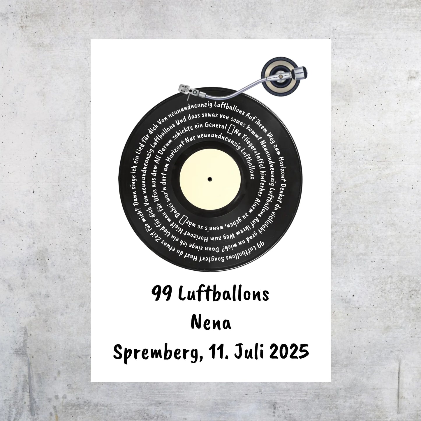 Song lyrics on vinyl record, your favorite song - personalized poster with frame