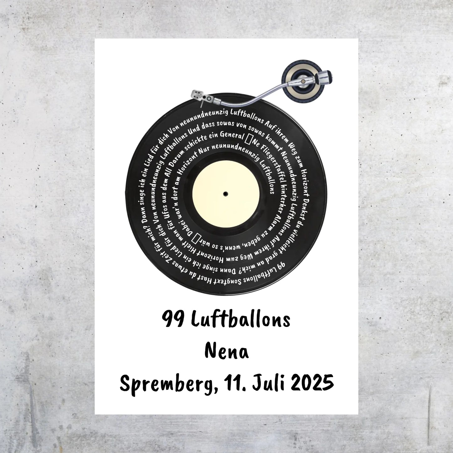 Song lyrics on vinyl record, your favorite song - personalized poster with frame