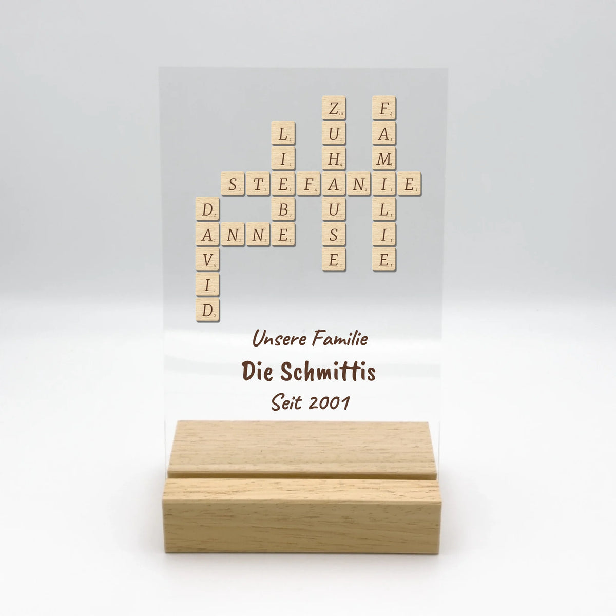 Personalisierte LED Bilder: LED Scrabble Ständer - Individuelles Acryl Glas mit Ständer | Personalize Palace