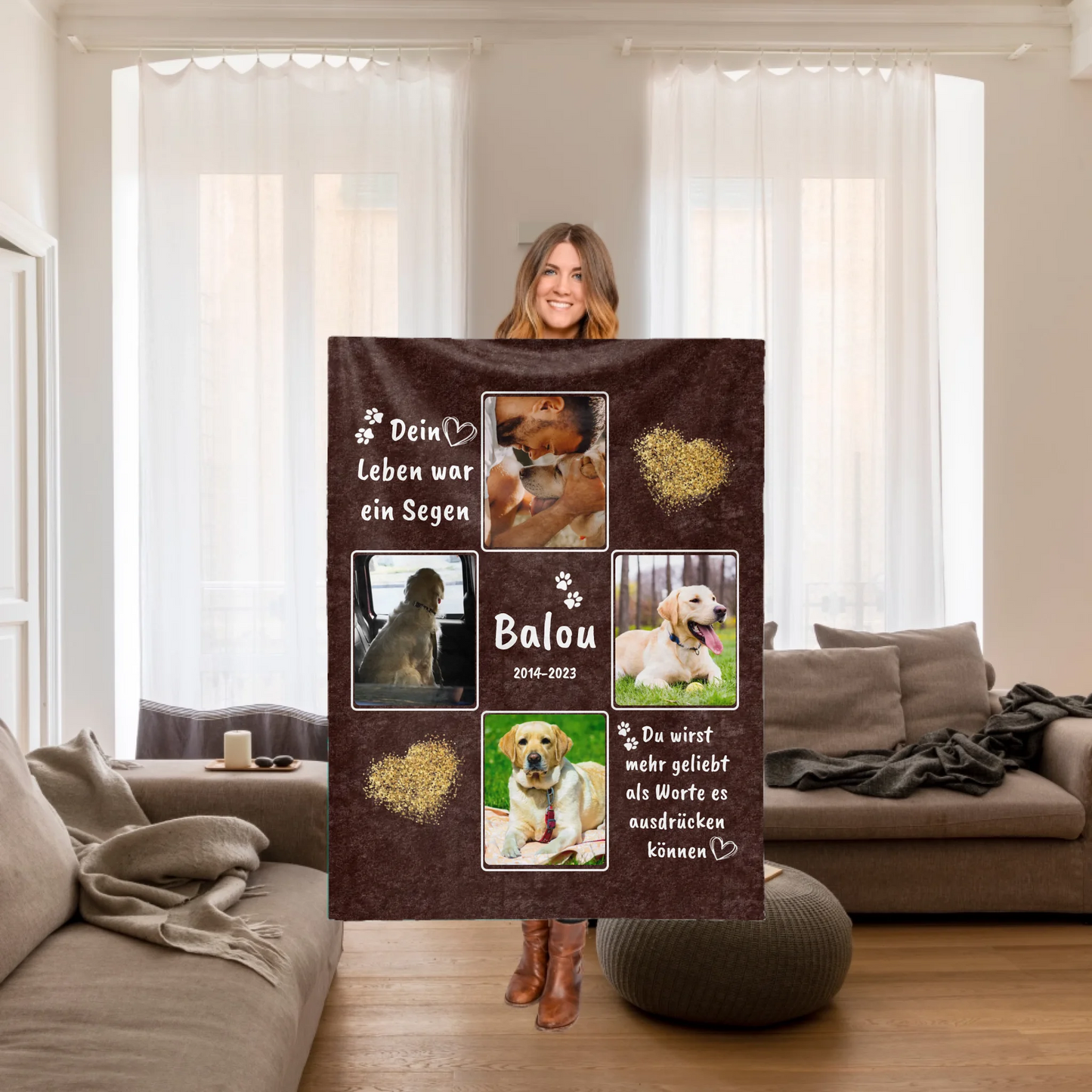 Cat blanket with photo and text - personalized cuddly blanket