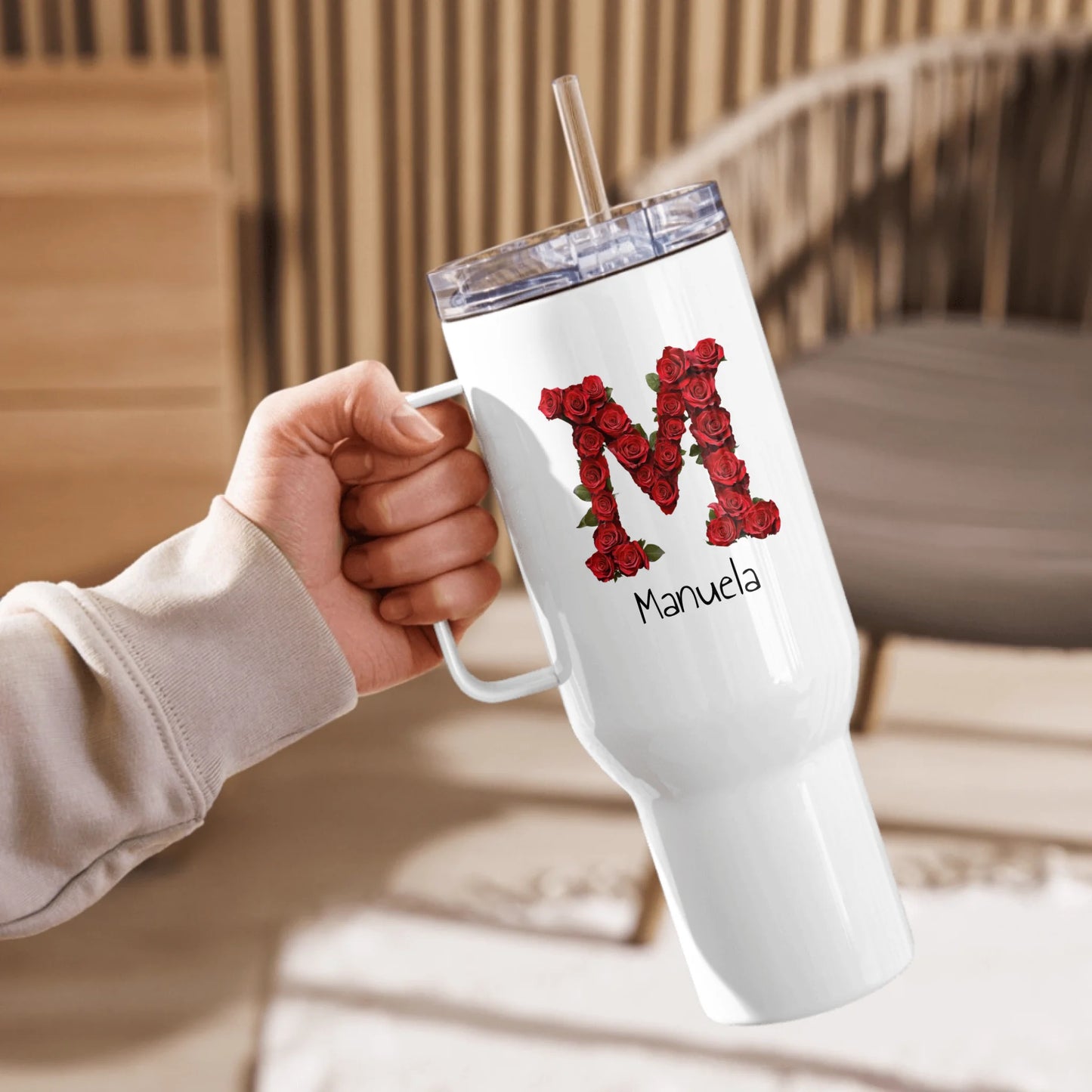 Letter monogram and name - personalized thermal mug