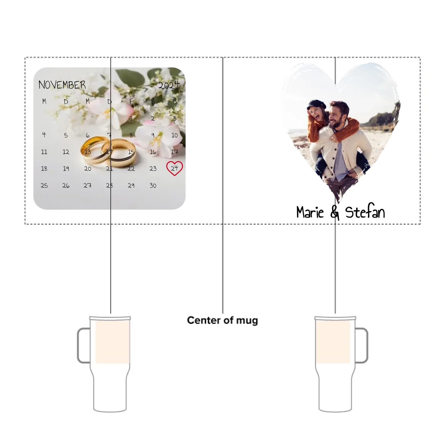 Date and calendar with photo and text - Personalized mug