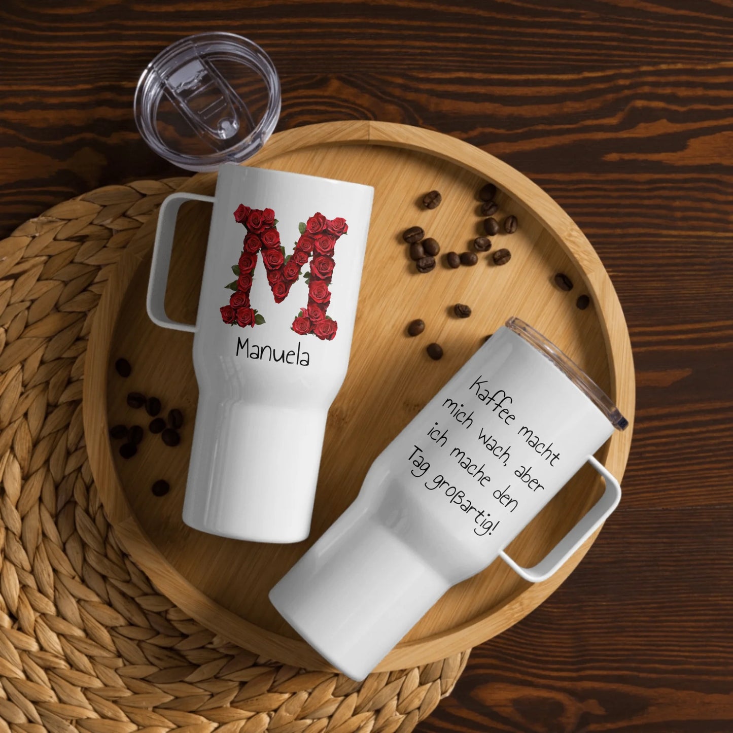 Letter monogram and name - personalized thermal mug