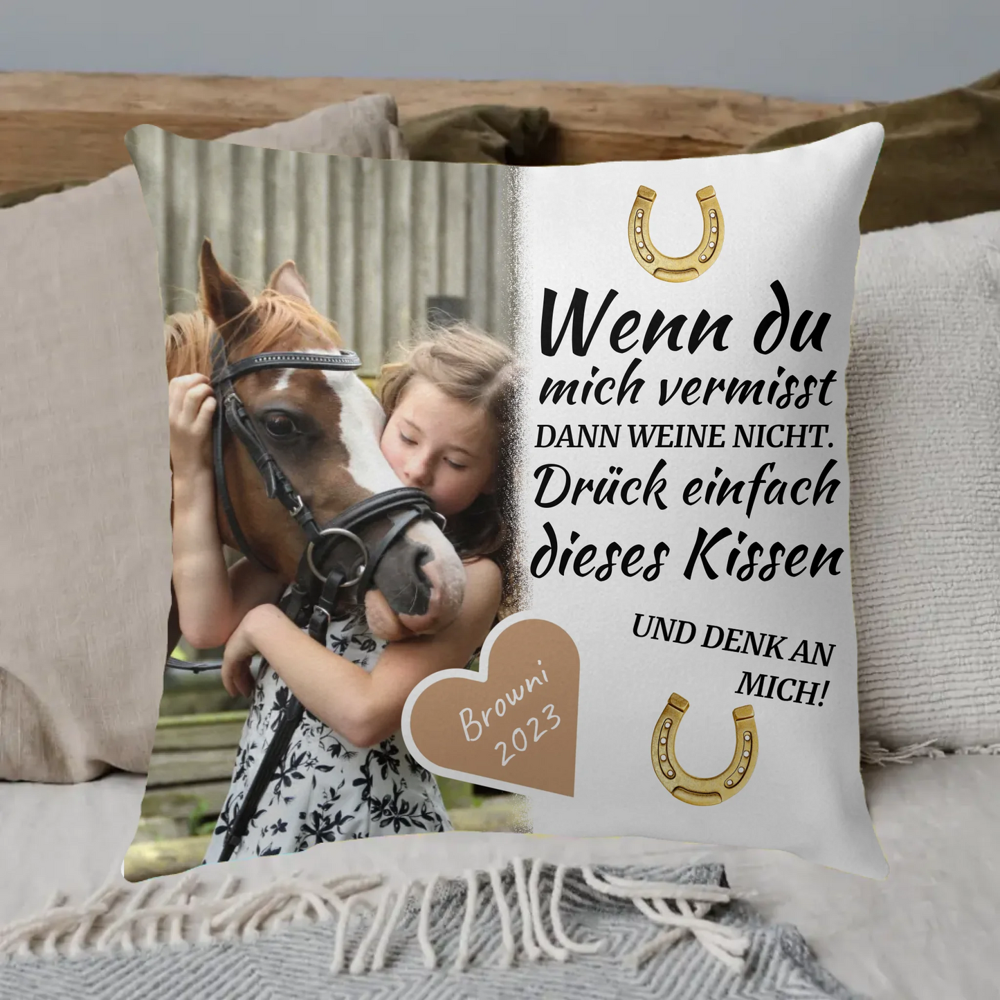 If you miss me - personalized horse photo pillow