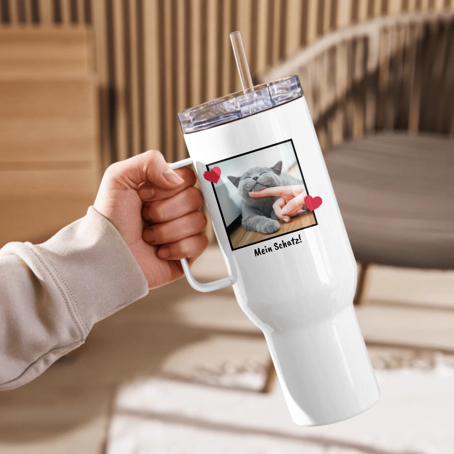 Personalized thermal mug with your photo and text