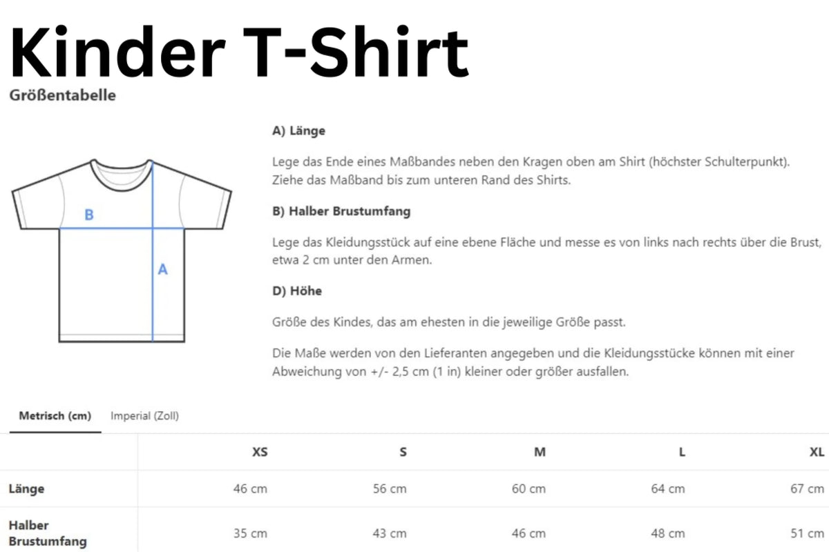 Kinder T-Shirt_Größentabelle