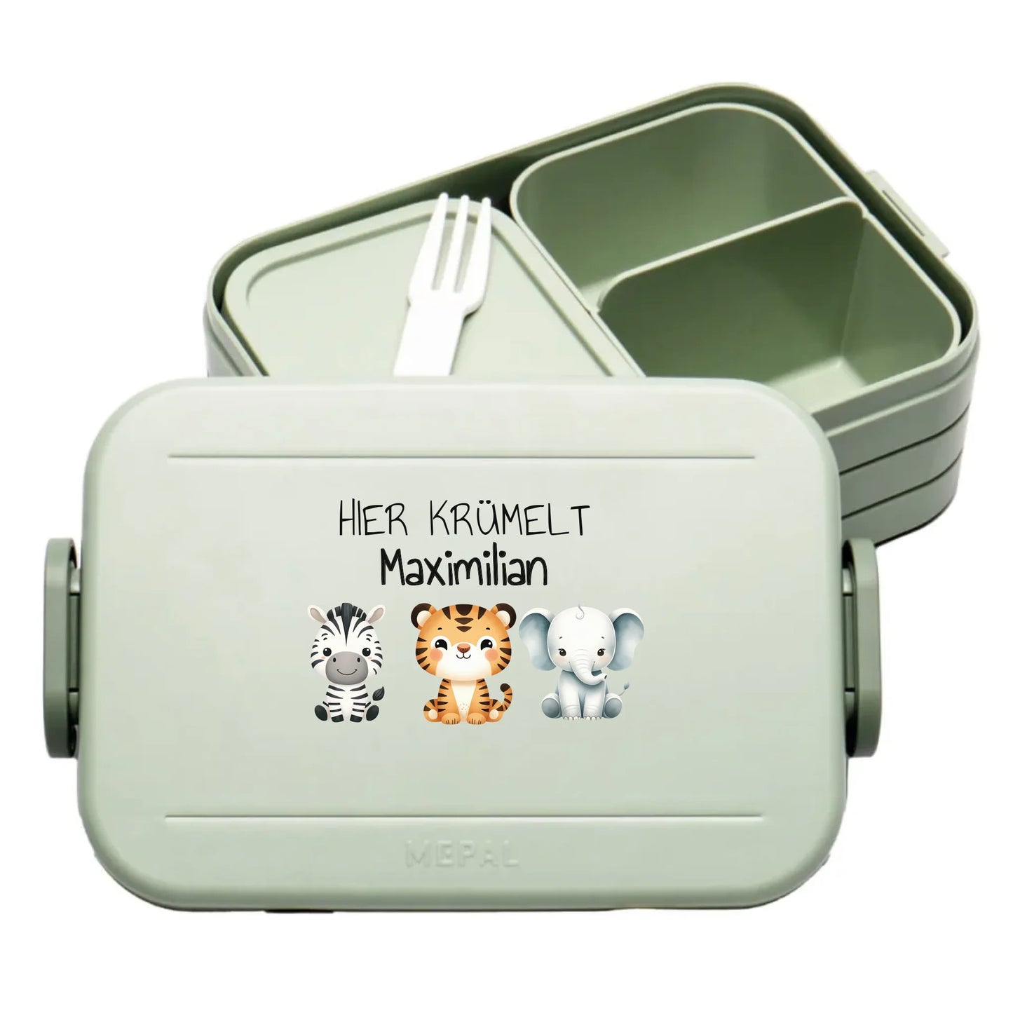 grüne Mepal Brotdose mit Text und Bild selber gestalten 