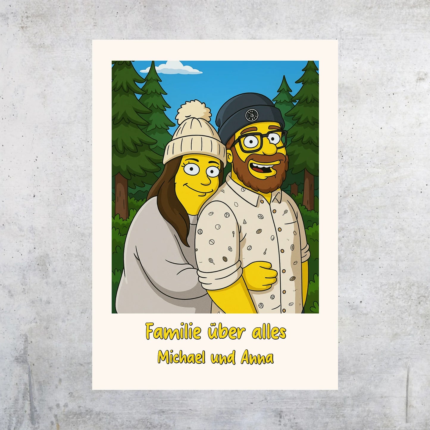 Comic portrait in iconic yellow style, TV look - individual poster with gallery frame