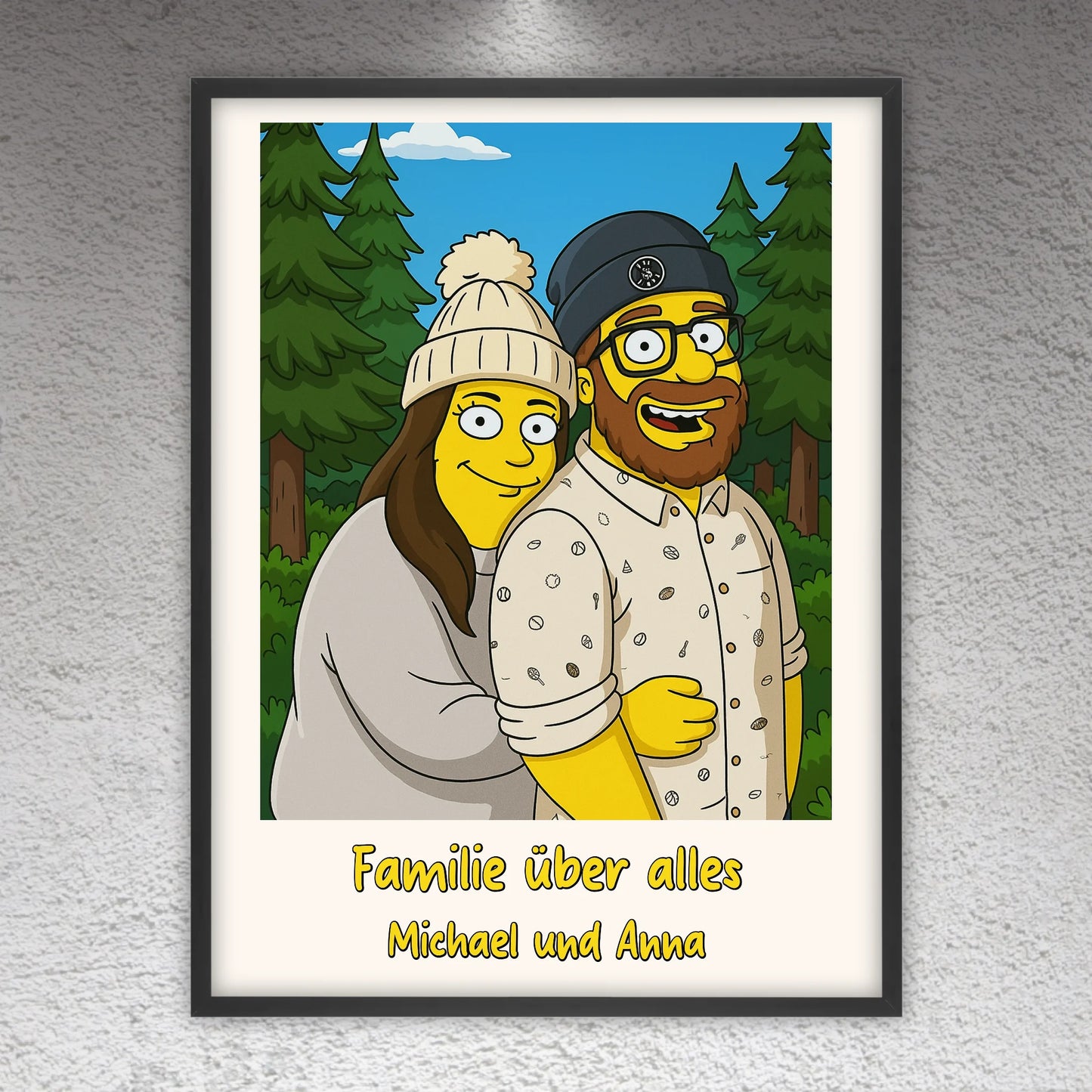 Comic portrait in iconic yellow style, TV look - individual poster with gallery frame