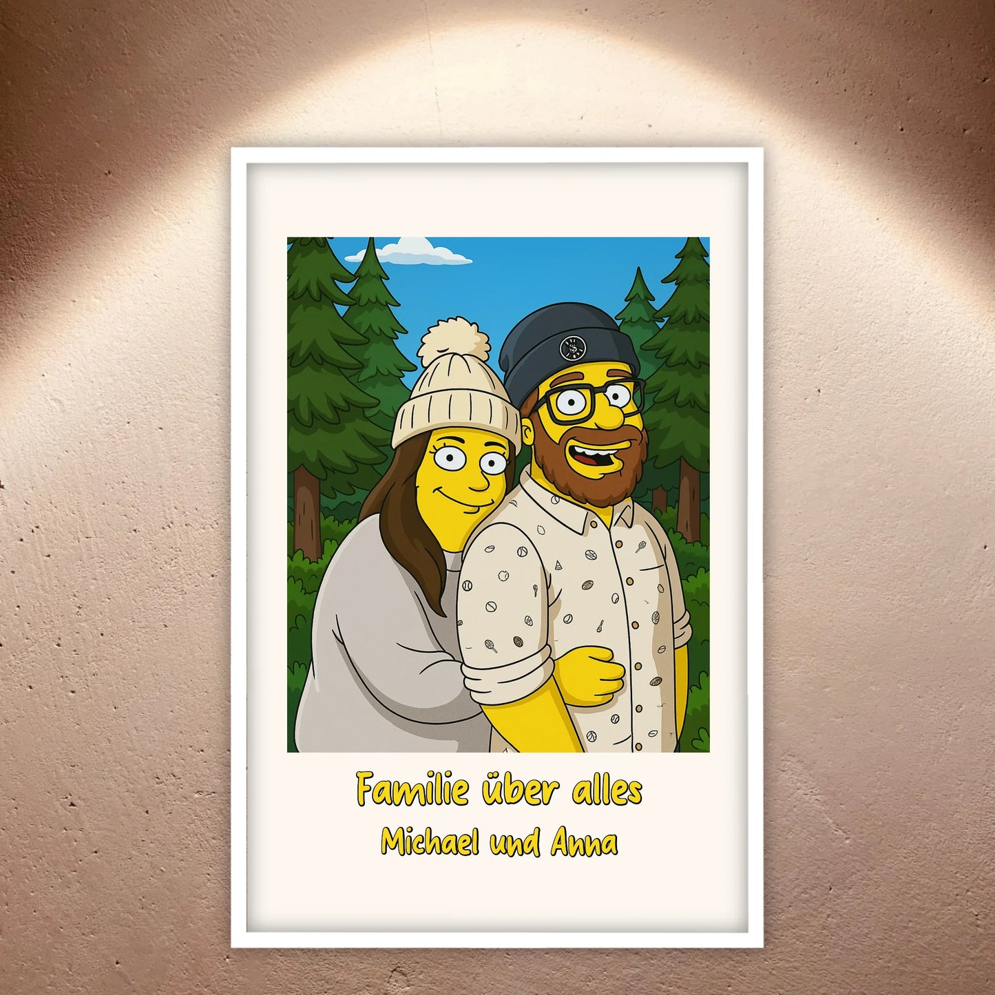 Comic portrait in iconic yellow style, TV look - individual poster with gallery frame