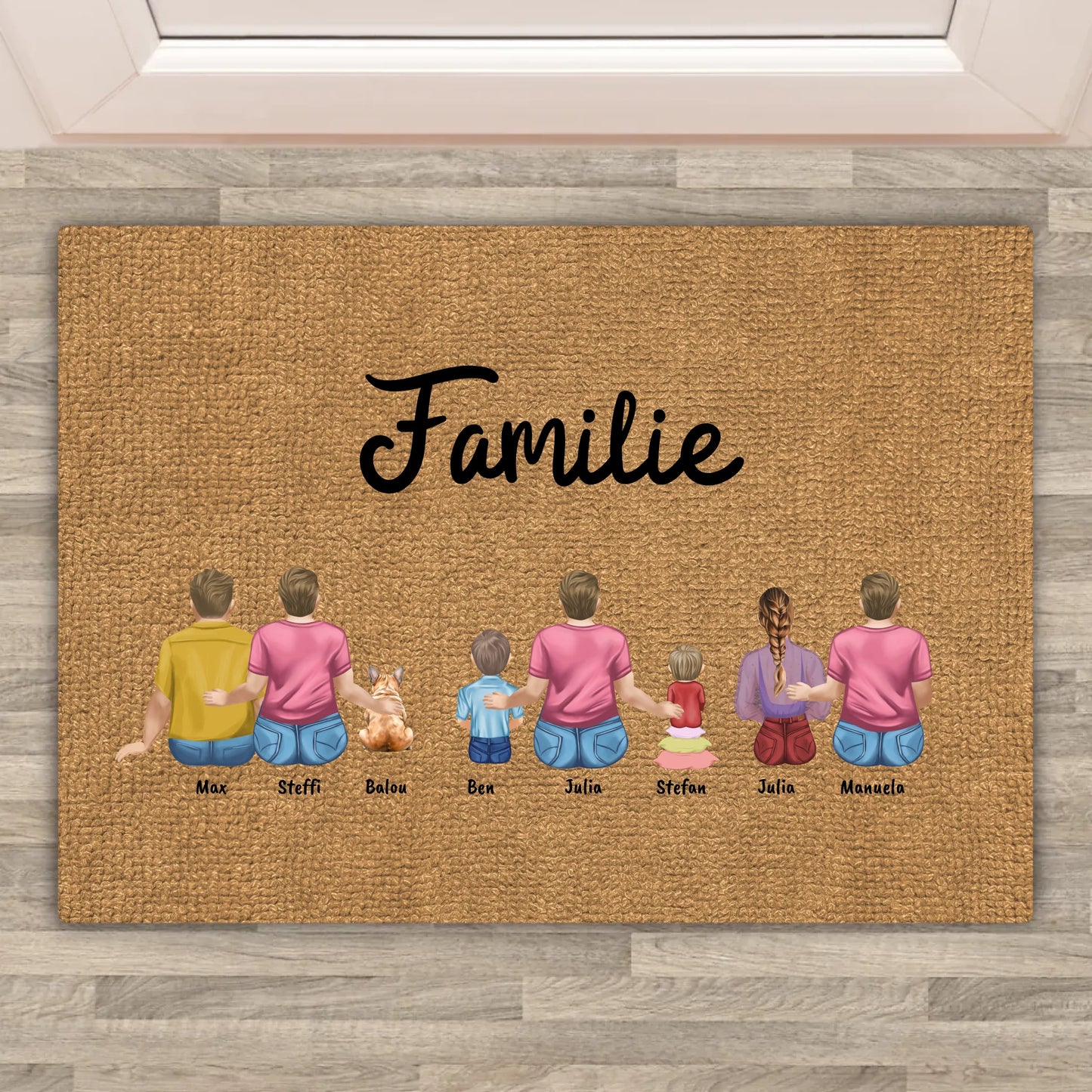 Personalisierte Fußmatte: Familie mit bis zu 8 Personen inkl. Haustieren - individuelle Familien-Fußmatte | Personalize Palace