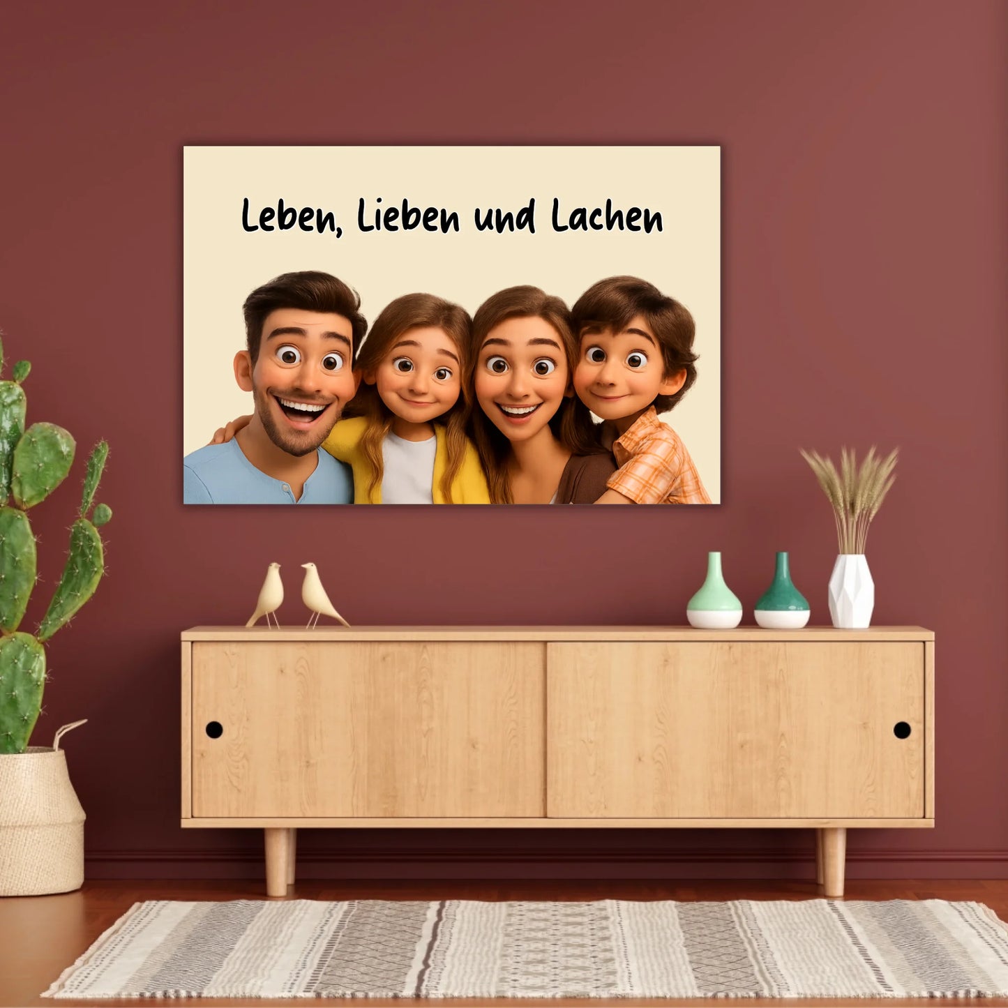 Family photo in cartoon and animation style - custom canvas
