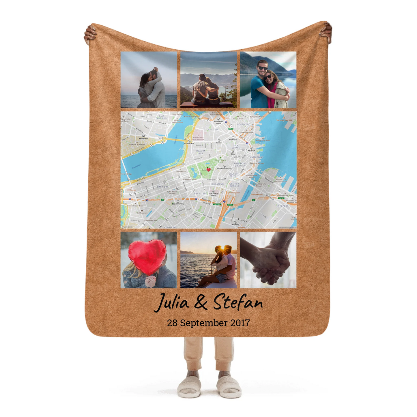 Personalisierte Decke: deine Decke mit Karte und Foto - individuelle Premium Kuscheldecke | Personalize Palace