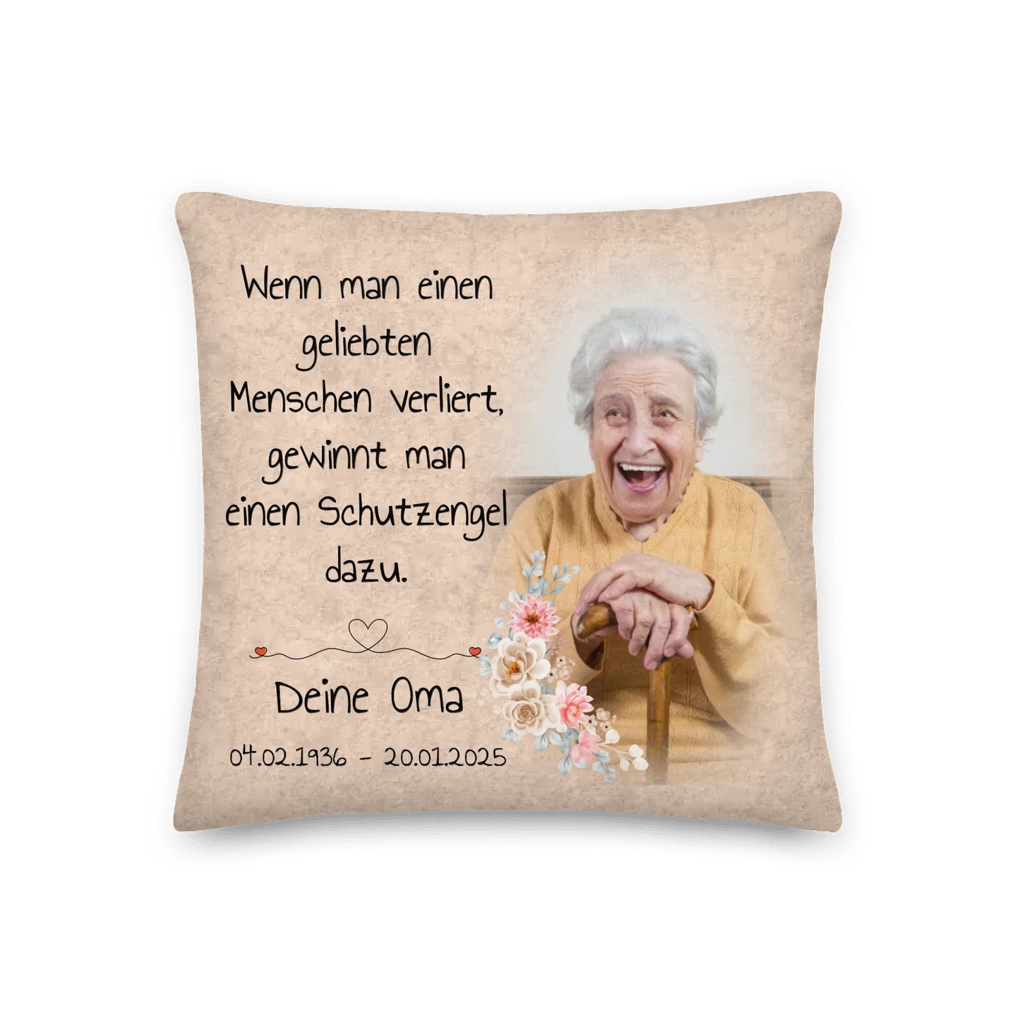 Personalisiertes Kissen: Trauerspruch mit Foto - Erinnerungsstück für Verstorbene - Individuelles Kissen | Personalize Palace