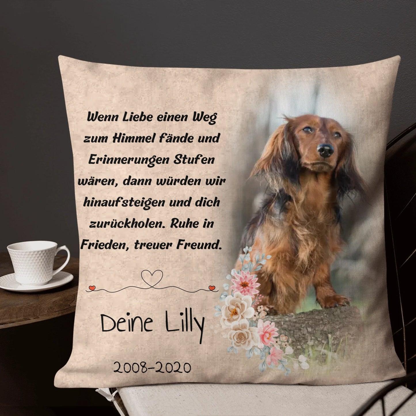 Personalisiertes Kissen: Gedenkkissen mit Hundefoto und Trauerspruch – individuelles Kissen | Personalize Palace