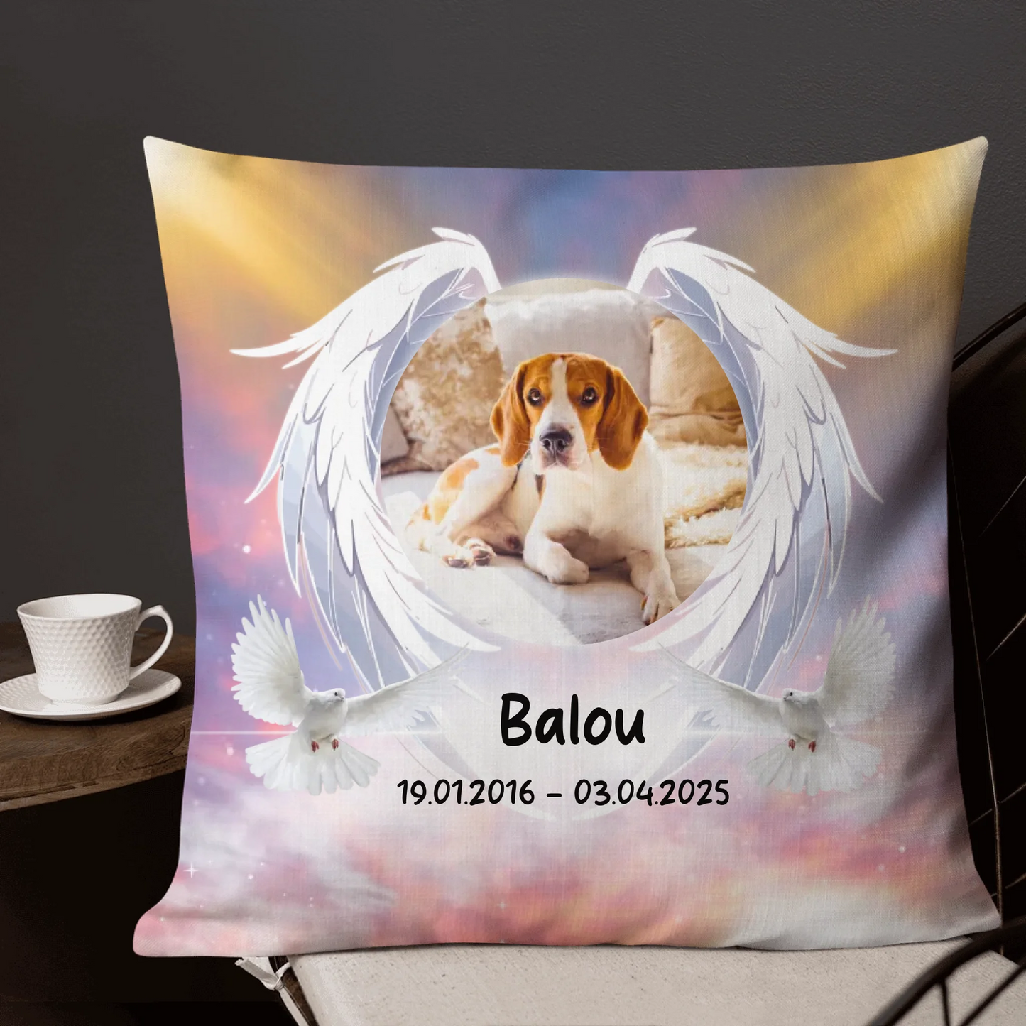 Personalisiertes Kissen: Gedenkkissen mit Hundefoto und Trauerspruch – individuelles Kissen | Personalize Palace