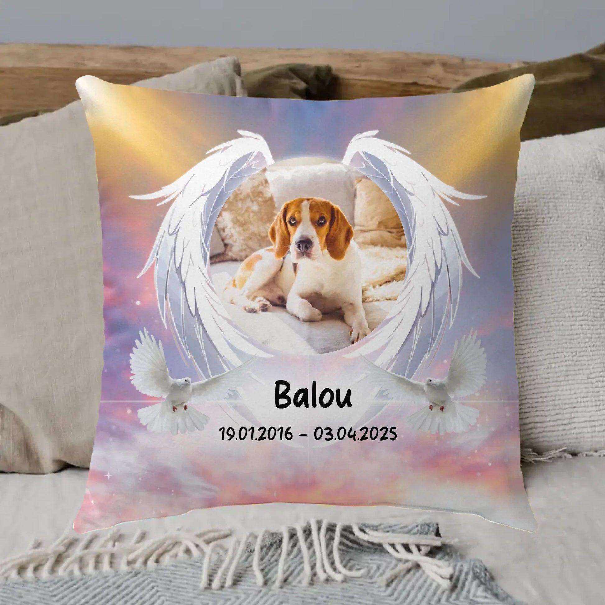 Personalisiertes Kissen: Gedenkkissen mit Hundefoto und Trauerspruch – individuelles Kissen | Personalize Palace