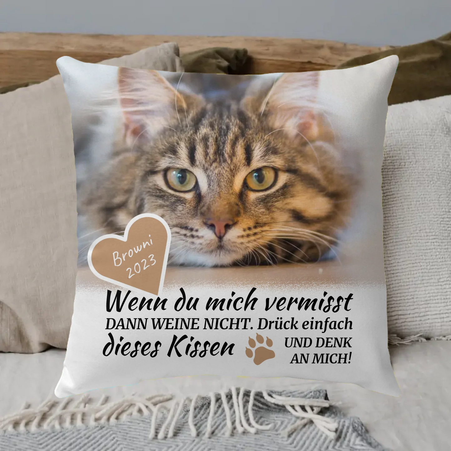 Personalisiertes Kissen: deine Erinnerung mit Foto und Trauerspruch an deine Katze – individuelles Kissen | Personalize Palace