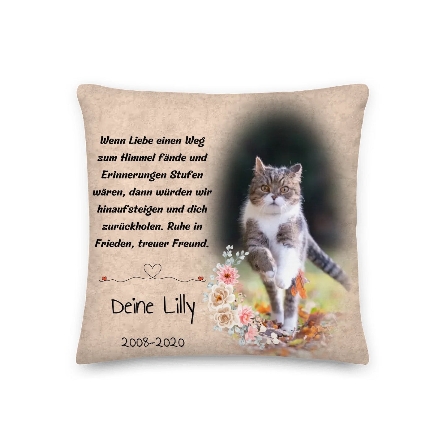 Personalisiertes Kissen: deine Erinnerung mit Foto und Trauerspruch an deine Katze – individuelles Kissen | Personalize Palace