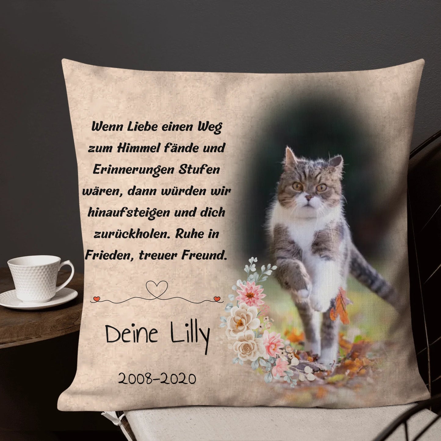 Personalisiertes Kissen: deine Erinnerung mit Foto und Trauerspruch an deine Katze – individuelles Kissen | Personalize Palace