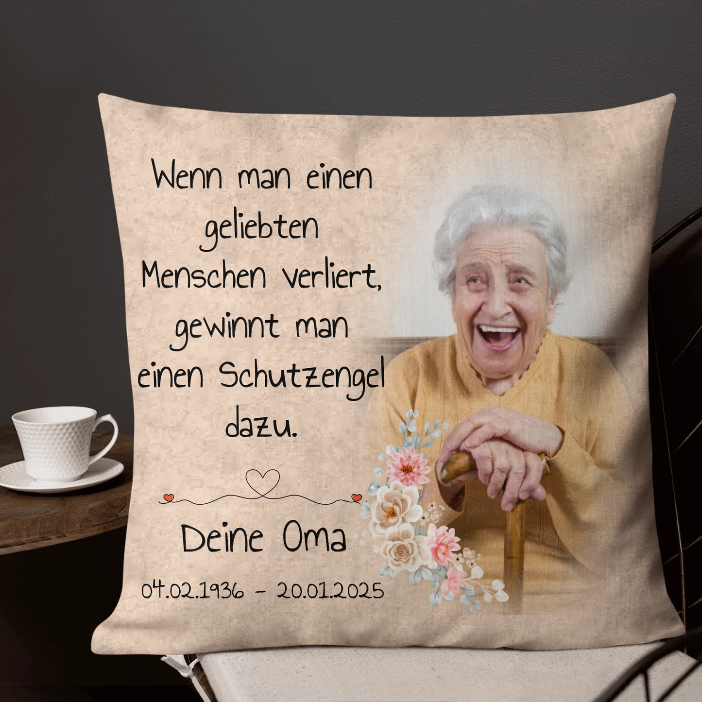 Personalisierte Decke: Trauerspruch mit Foto - Erinnerungsstück für Verstorbene - Individuelle Decke | Personalize Palace