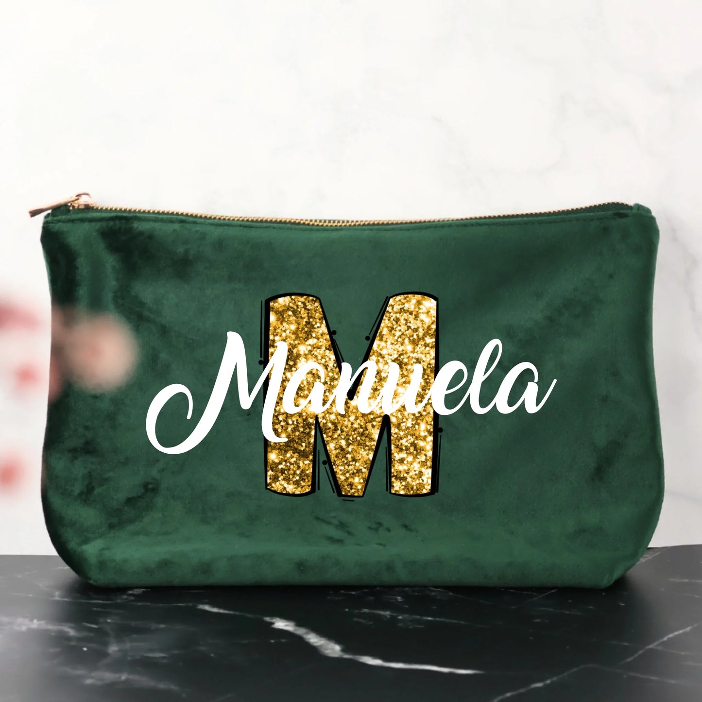 Initial mit Name - Individuelle Samt Kosmetiktasche | Personalize Palace