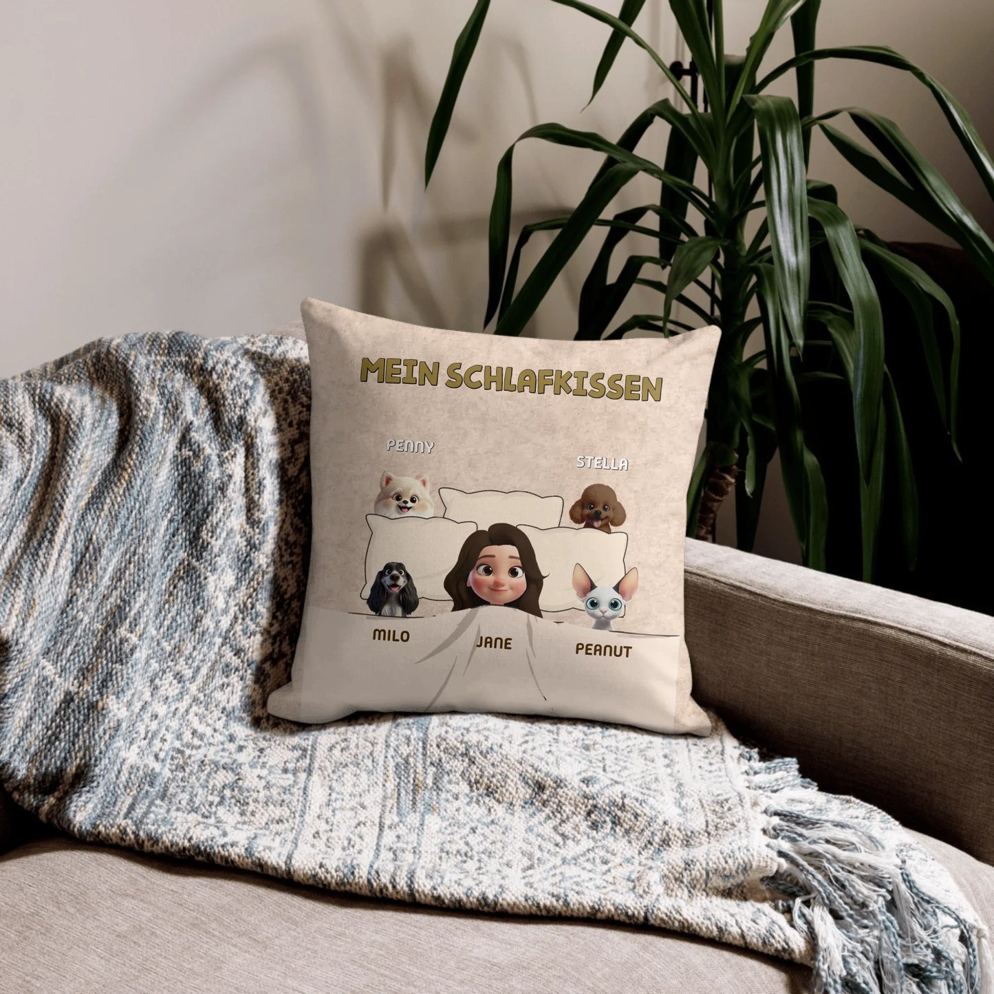 Personalisiertes Kissen: Mein Lieblings-Schlafkissen mit meinen Fellnasen - individuelles Kissen | Personalize Palace