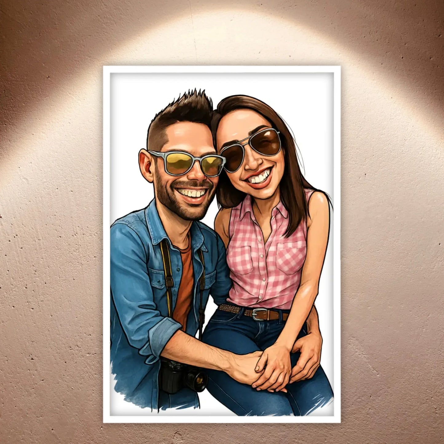 Your family as a caricature - personalized poster with frame