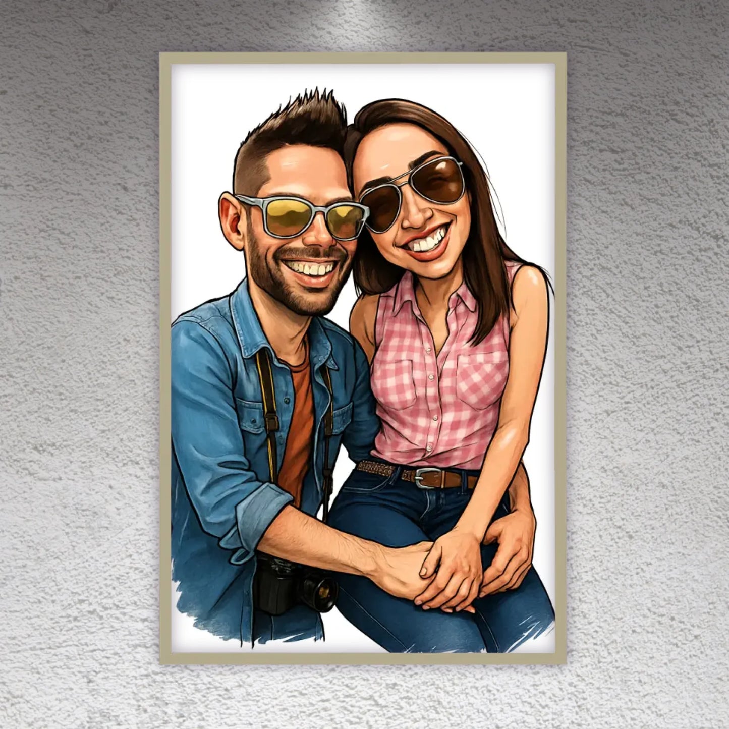 Your family as a caricature - personalized poster with frame