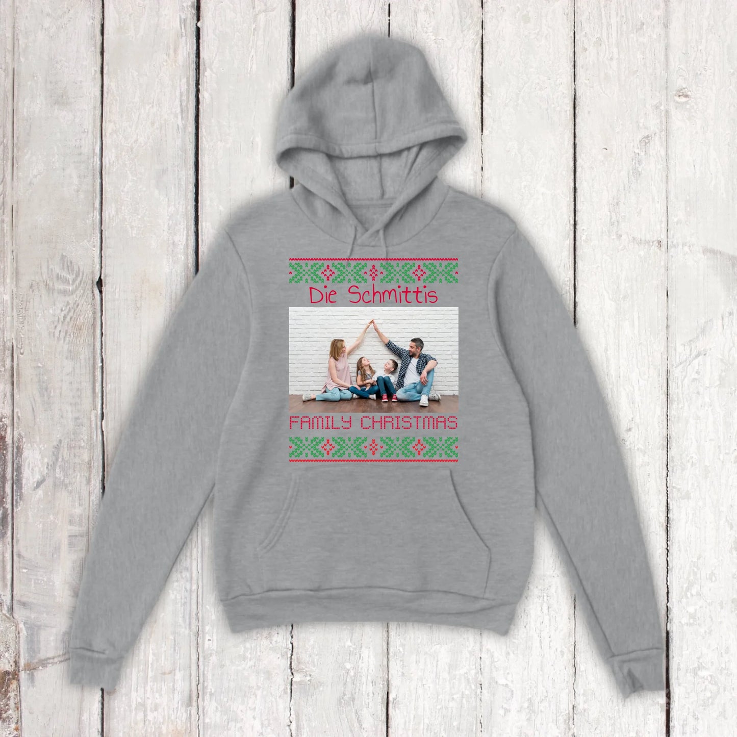 Ugly Christmas hoodie with your photo and text - personalize your Christmas