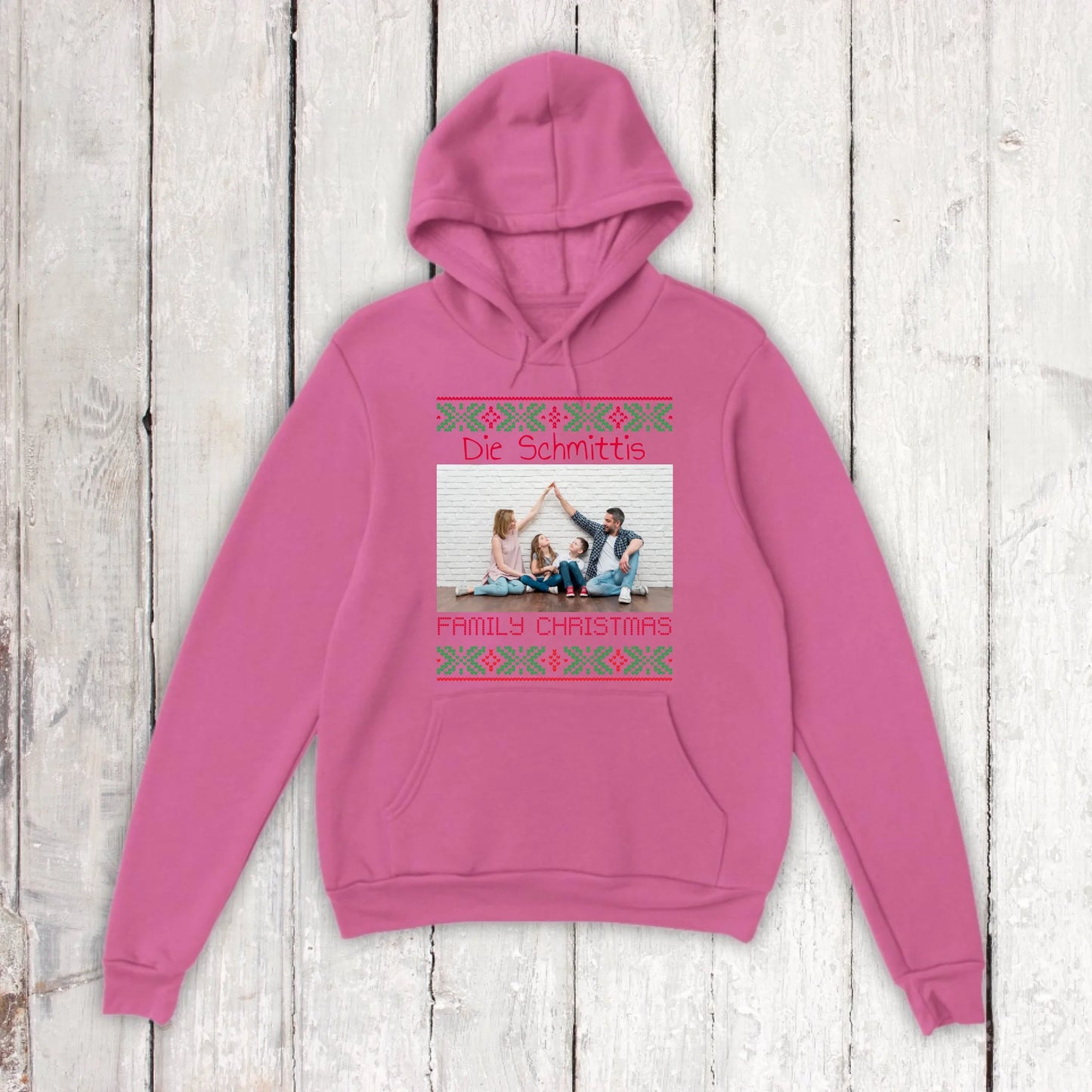 Ugly Christmas hoodie with your photo and text - personalize your Christmas