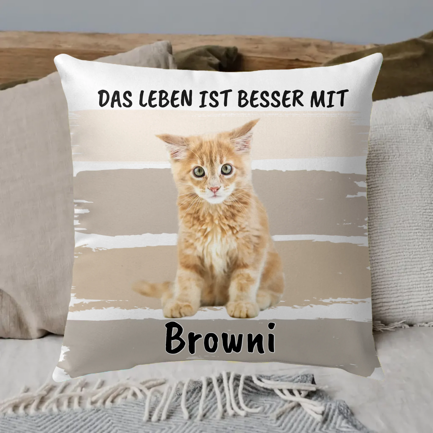 Cat cushion "Push me" - personalized premium photo cushion