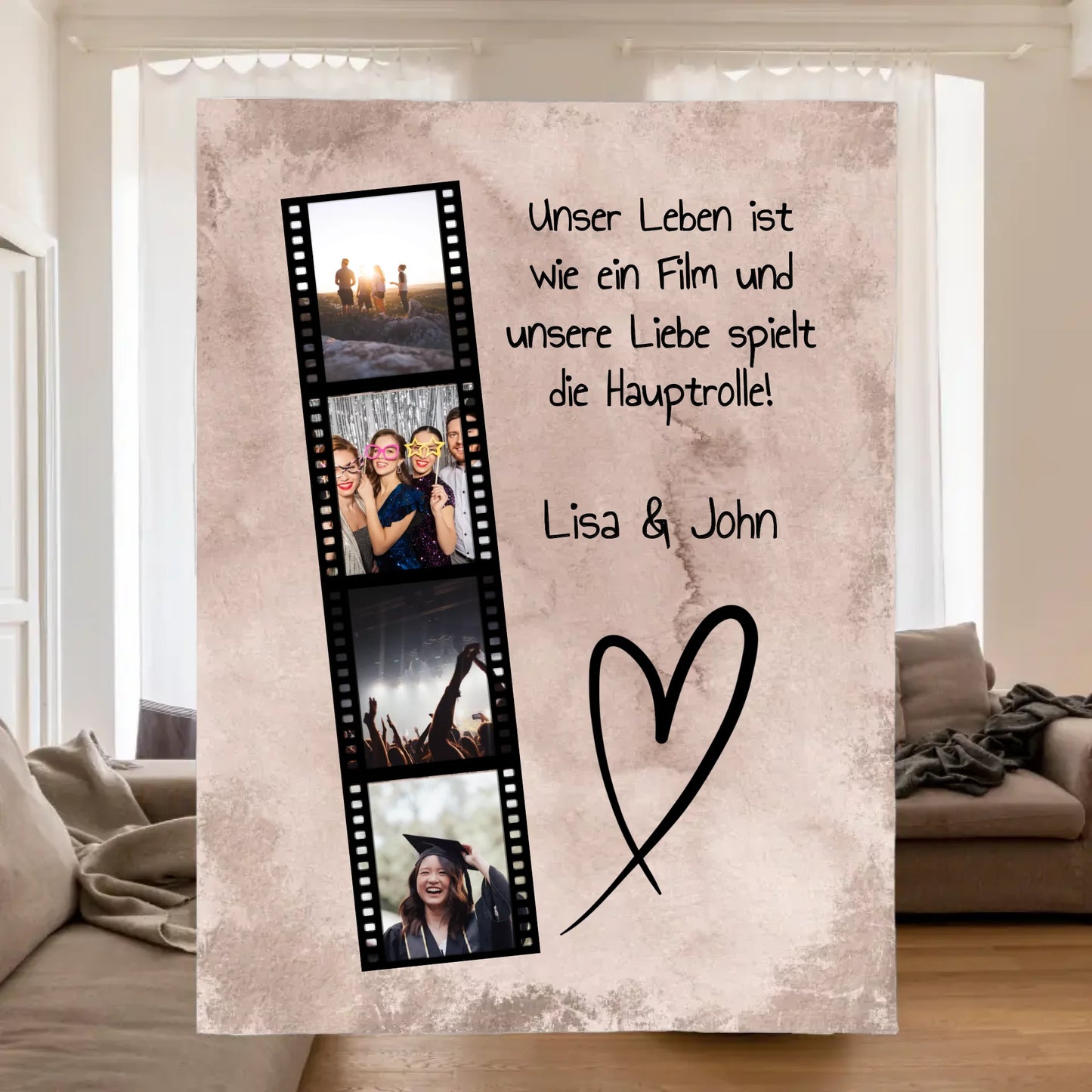 Personalisierte Decke: Fotorolle, Fotobox, Fotodecke, Leben, Liebe, Film - Individuelle Decke | Personalize Palace