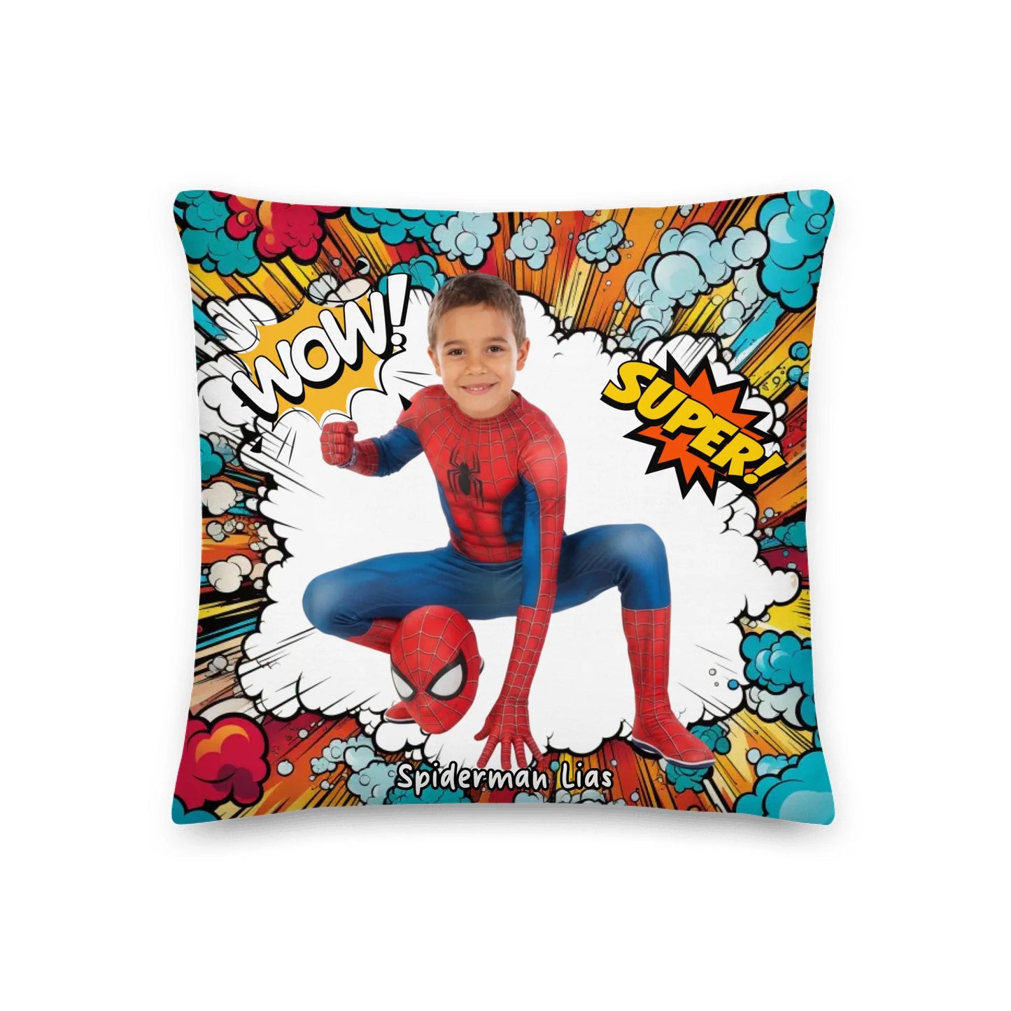 Personalisiertes Kissen: dein Foto als Comic-Held Spiderman - individuelles Superhelden Kissen | Personalize Palace