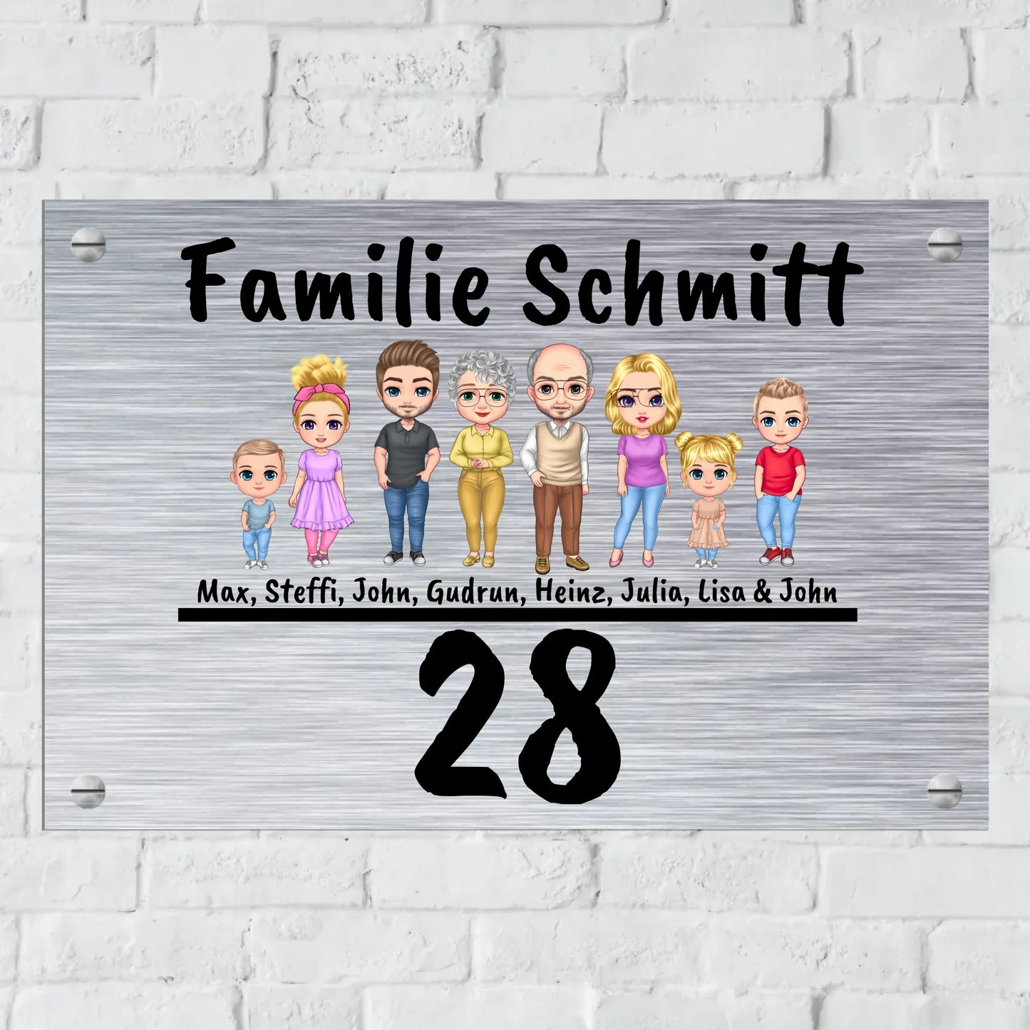 Personalisiertes Schild: Familienschild mit bis zu 8 Personen - Individuelles Türschild | Personalize Palace
